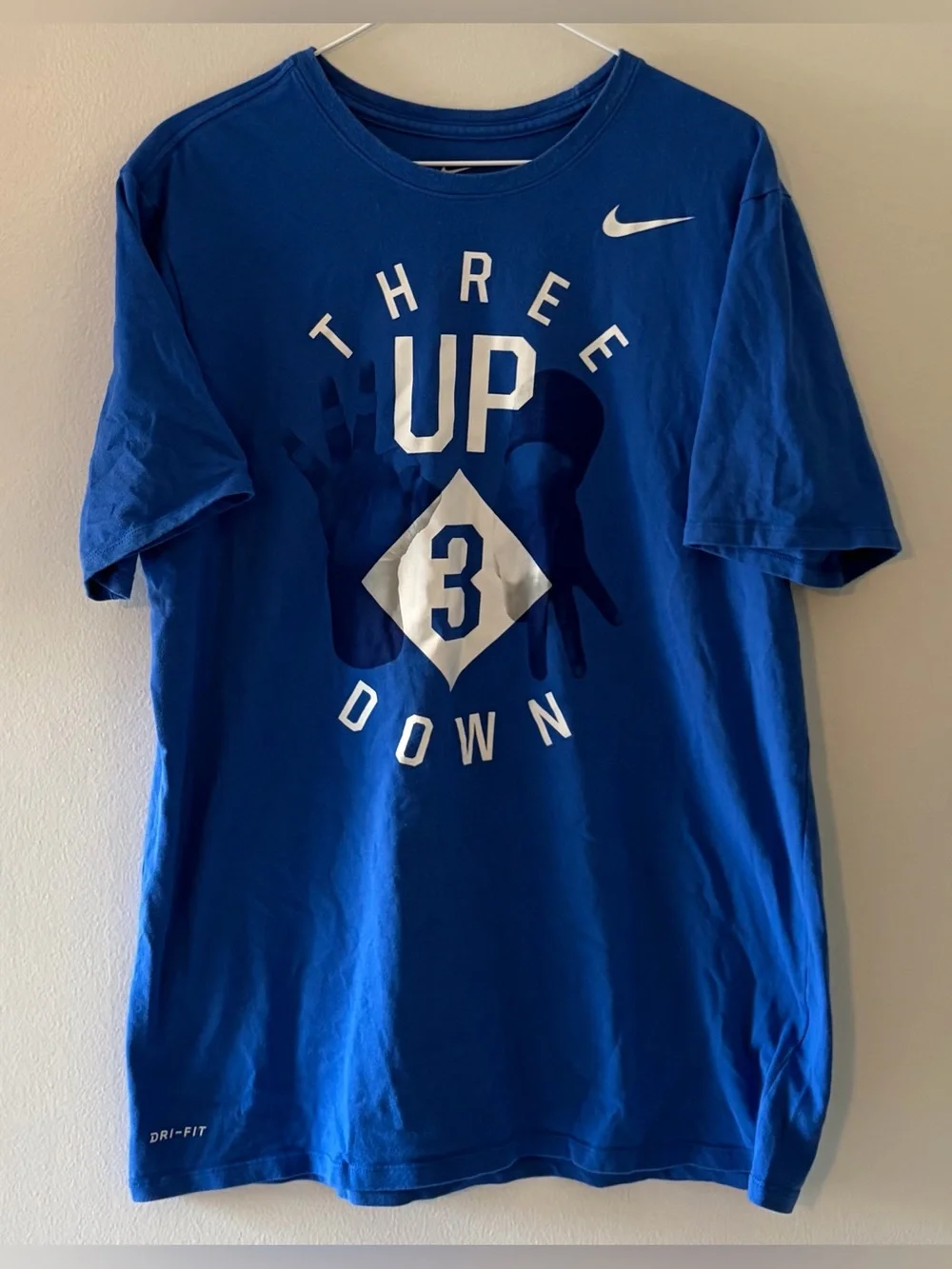 Nike Baseball Three Up 3 Down Dodger Blue White Dri Fit Tee T Shirt-Mens Larg